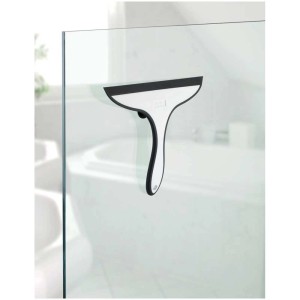 Wenko Tergipavimento bagno Ibos, bianco e nero, su parete doccia. Accessorio bagno per pulizia senza aloni.