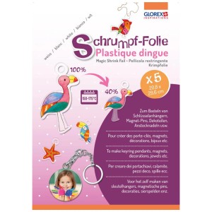 Glorex Pellicola Termoretraibile A4, 5 pezzi, trasparente. Set creativo per portachiavi, magneti e decorazioni.