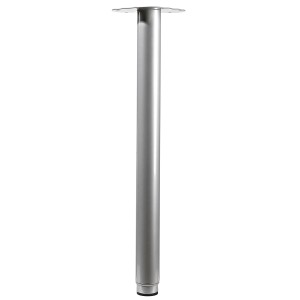Gamba per tavolo Hettich argentata, regolabile in altezza (600-900mm) con piastra di montaggio.