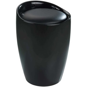 Panier à linge et tabouret de salle de bain Candy noir avec assise rembourrée.