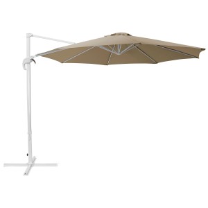 Sandbeiger Ampelschirm Savona mit weißem Gestell, Ø 300 cm. Sonnenschutz für Garten und Terrasse.