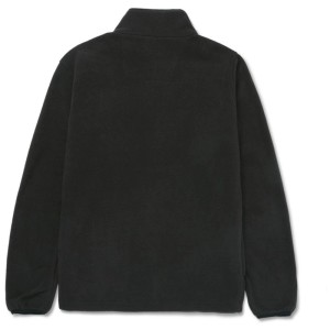 Vista posteriore della giacca in micropile Cat nera. Abbigliamento da lavoro resistente con collo alto, taglia S.