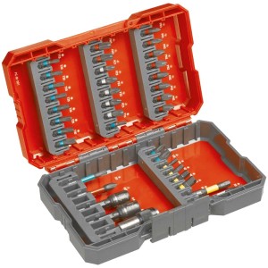 kwb Bitbox Impact L-Box Jeu d'outils 37 pièces, ouvert avec embouts et supports.