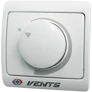 Regolatore di velocità a parete/incasso per sistemi di condotti piatti e tubi tondi, copertura in plastica bianca.