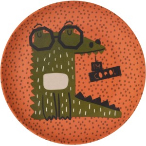 Assiette à gâteau en mélamine motif crocodile, Ø 21 cm. Vaisselle enfant motif animal.