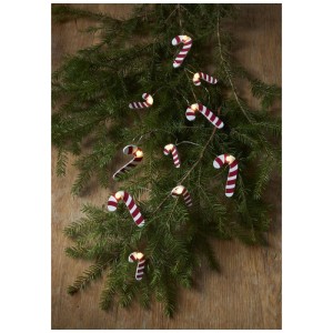 Catena luminosa a LED Star Trading Candycane con 10 bastoncini di zucchero bianco caldo su ramo di abete.