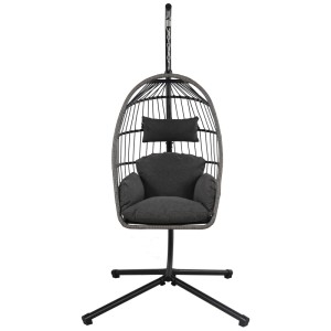 Grauer Greemotion Hängesessel Matera mit Stahlgestell und weichen Kissen. Lounge-Gartenmöbel für entspannte Stunden.