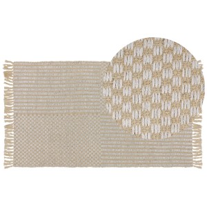 Tapis beige en jute Beliani Adabag, 150x80 cm, avec franges et motif.