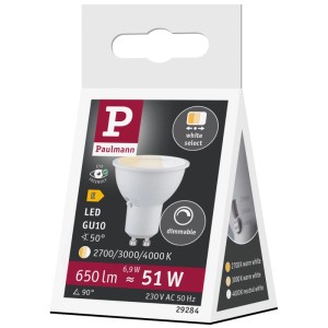 Paulmann LED-Reflektor GU10, dimmbar, wählbare Lichtfarbe (2700-4000K), 6,9W, 650lm.
