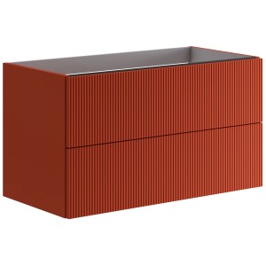 Meuble sous-vasque Opera paprika mat avec façades de tiroirs rainurées.