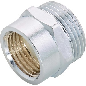 Nipplo riduttore filettato in ottone cromato, 26,4 mm x 18,6 mm, per raccordi filettati.
