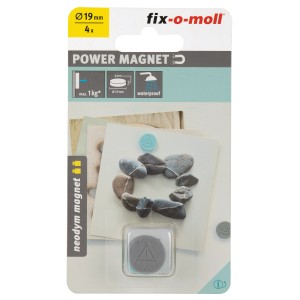 Disques magnétiques néodyme Fix-o-moll, Ø 19mm, gris/turquoise, lot de 4. Aimants pour tableaux avec revêtement silicone.