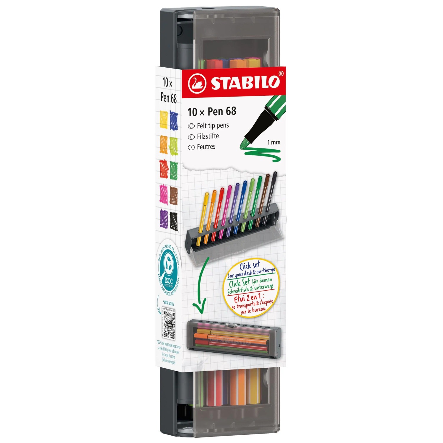STABILO Pen 68 MAX ARTY – Lot 5 Feutres à Pointe Biseautée Noir – Dessin, Coloriage, Aquarelle – Large Ou Fin Tracé