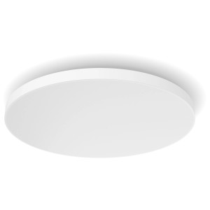 Weiße, runde Philips Hue Datura LED-Deckenleuchte mit Farbwechsel für stimmungsvolles Licht.