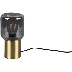 Lampada da tavolo Nico: base in ottone, vetro fumé, Ø 13 cm, altezza 24 cm. Lampada da scrivania moderna per luce d'atmosfera.