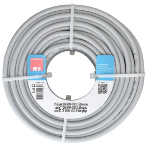 Câble TT gris CH-N1VV-U 3x1,5 mm², rouleau de 50 m pour installation domestique.