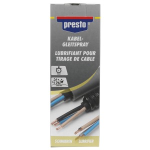 Presto Spray lubrificante per cavi 400ml per un facile inserimento dei cavi nelle installazioni elettriche.