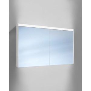 Armoire de toilette à miroir Schneider O-line LED blanche, 120 cm de large, avec deux portes miroir.