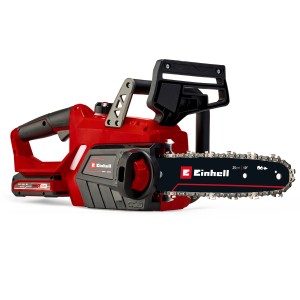 Tronçonneuse à batterie Einhell GE-LC 18 Li Kit, rouge/noir, avec batterie et chargeur.