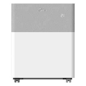 Midea PortaSplit : Climatiseur split mobile blanc/gris avec affichage numérique.