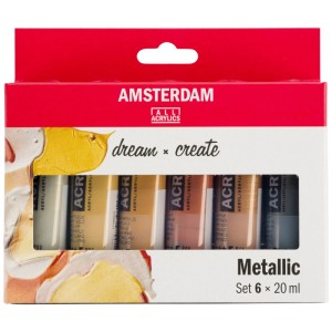 Amsterdam Acrylfarben Metallic Set, 6 Farben à 20 ml im Farbkasten.