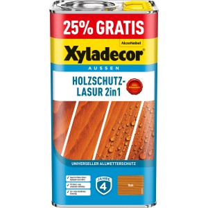 Xyladecor Lasure bois 2en1, 5l en teck mat. Lasure pour bois extérieur avec protection contre les intempéries.