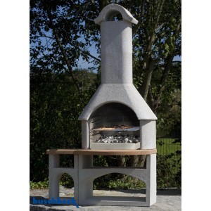Barbecue de jardin Buschbeck Bozen blanc-terre cuite avec grille et charbon de bois.