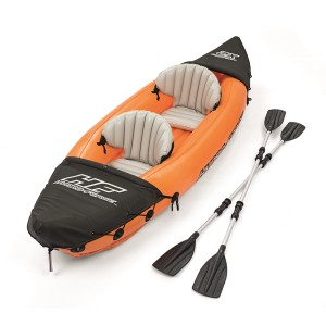 Kayak orange 2 places Lite Rapid X2 avec pagaies, idéal pour des excursions détendues sur l'eau.