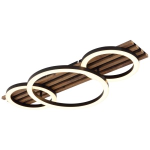 Moderne LED-Deckenleuchte in Paneel-Optik mit drei Ringen, schwarz-braun, 24W.