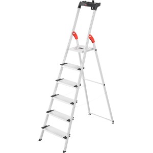 Scala domestica in alluminio Hailo XXL L80 Comfortline a 6 gradini con vassoio.