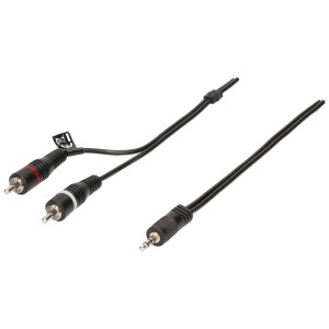 Câble adaptateur audio Schwaiger (jack vers 2x RCA) en noir, longueur 5 m.