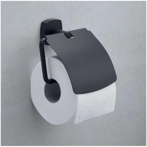 Porta carta igienica Diaqua Quinto, nero opaco, da parete con coperchio.