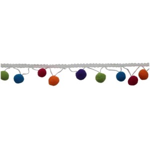Bunte Pompon-Girlande mit Polyesterband, ideal zum Basteln und Dekorieren.