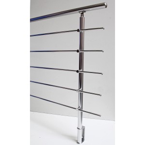 Ensemble de rampes Dieda en aluminium anodisé avec barreaux ronds horizontaux. Vue détaillée.