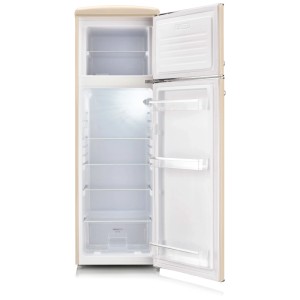 Offene Severin Kühl-Gefrierkombination RKG8985 im Retro Design, creme, mit Glasablagen.