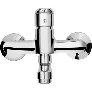 Robinet de cuisine chromé KI-1130 pour montage mural, mitigeur monocommande avec bec pivotant.