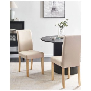2er Set beige Esszimmerstühle Broadway mit Kunstlederbezug und Holzbeinen.