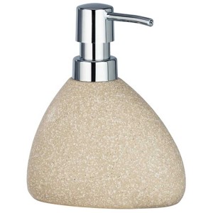 Beiger Wenko Seifenspender Pion aus Keramik mit Chrom-Pumpe für Bad & Küche.