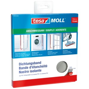 Tesa Tesamoll Joint d'étanchéité pour portes et fenêtres en mousse PVC, gris, 10 m x 12 mm.