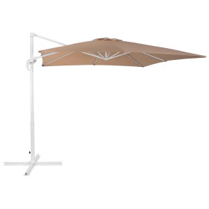 Beliani Ombrellone a braccio Monza, beige sabbia, con telaio in alluminio bianco e base a croce. Protezione solare per giardino e terrazza.
