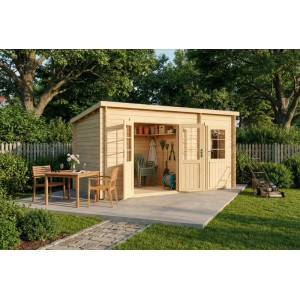 Abri de jardin en bois Alpholz Maria-40, 450x250 cm, avec double porte et extension.