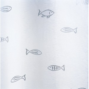 Spirella Duschvorhang Kos, 180x200 cm, mit Fischmuster in Silber.