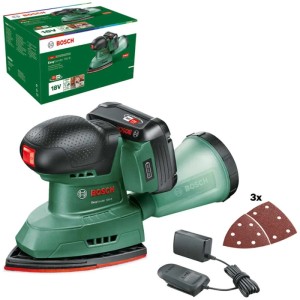 Ponceuse multifonction sans fil Bosch EasySander 18V-8 sans batterie, avec boîtier à poussière, chargeur et papier de verre