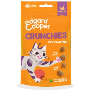 Edgard & Cooper snack per gatti Crunchies al pollo, confezione da 50g con gatto e snack.
