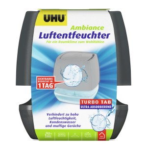 Déshumidificateur UHU Ambiance Turbo Tab, conteneur anthracite pour réduire l'humidité.