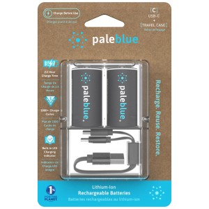 Pale Blue Batterie C, confezione da 2 USB-C, batterie ricaricabili agli ioni di litio con cavo di ricarica.