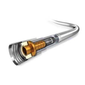 Tubo doccia Hansgrohe Isiflex, 160 cm, cromo, con sezione trasversale per una vista dettagliata.