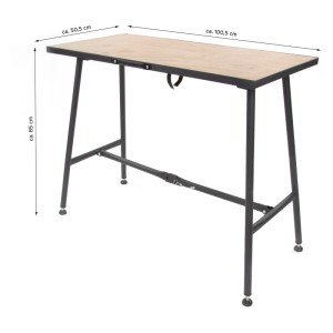 Établi pliant BES0226F avec plateau en bois FSC, noir, 85x100,5x50,5 cm. Idéal pour atelier et loisirs.