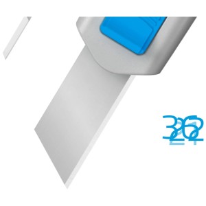 Dettaglio del coltello di sicurezza Martor Secunorm 540 con lama e cursore blu.