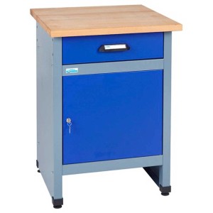Tavolino laterale Küpper 12390 con anta, blu/grigio, per banchi da lavoro.